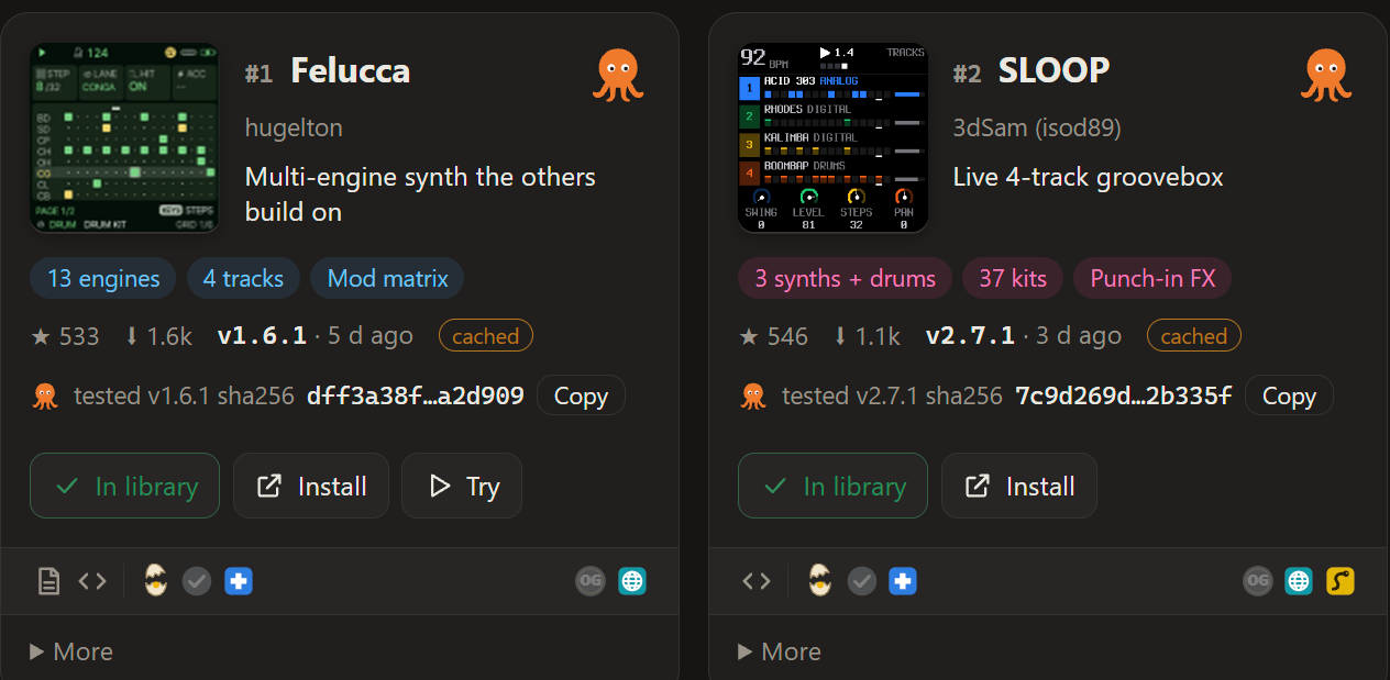 Felucca and SLOOP cards with their tags and orange octopus